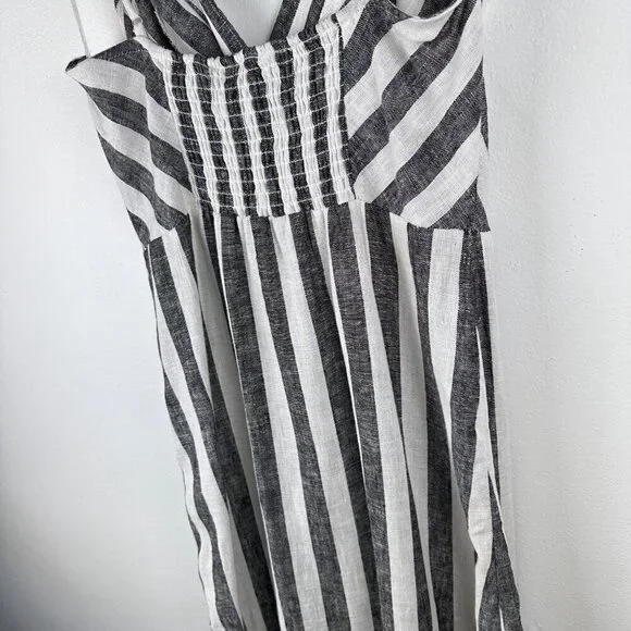 NWT Infinity Raine Love Tree Linen Button Up Stripe V Neck Dress, Size M - Picture 7 of 14